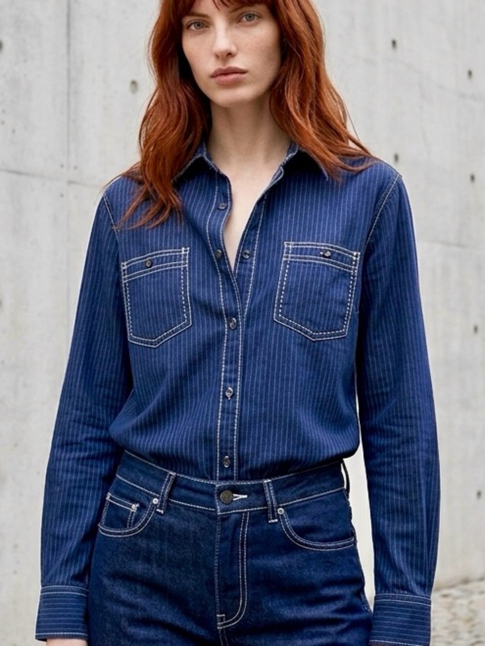 Michael Brandon Navy Pinstripe Button-Down Shirt with detailed pockets